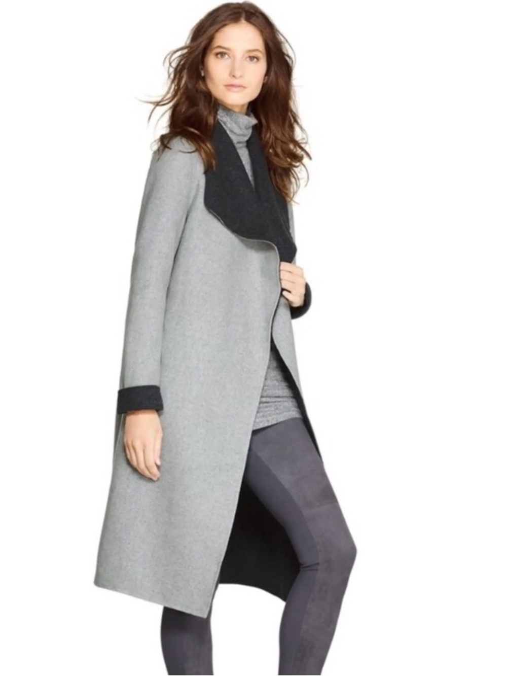 White House Black Market Two-Toned Gray & Black Open Front Knit Duster Size- XXS